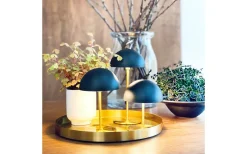 Along Uppladdningsbar Bordslampa 12/20cm 3 styck + Bricka Svart/Mässing