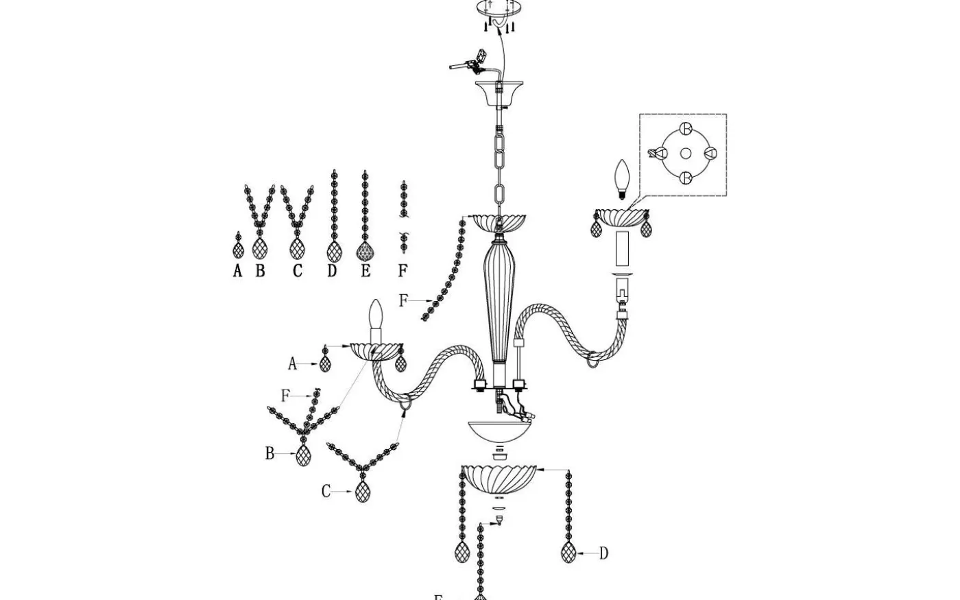 Basilano Kristallkrona 6-Arm 72cm Konjak
