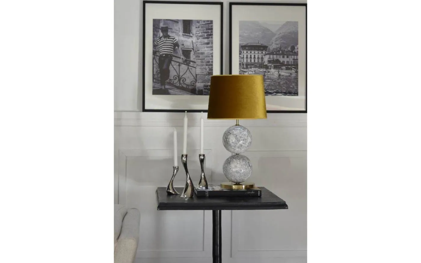 Bertone Lampfot 47cm Vit Marmor/Mässing