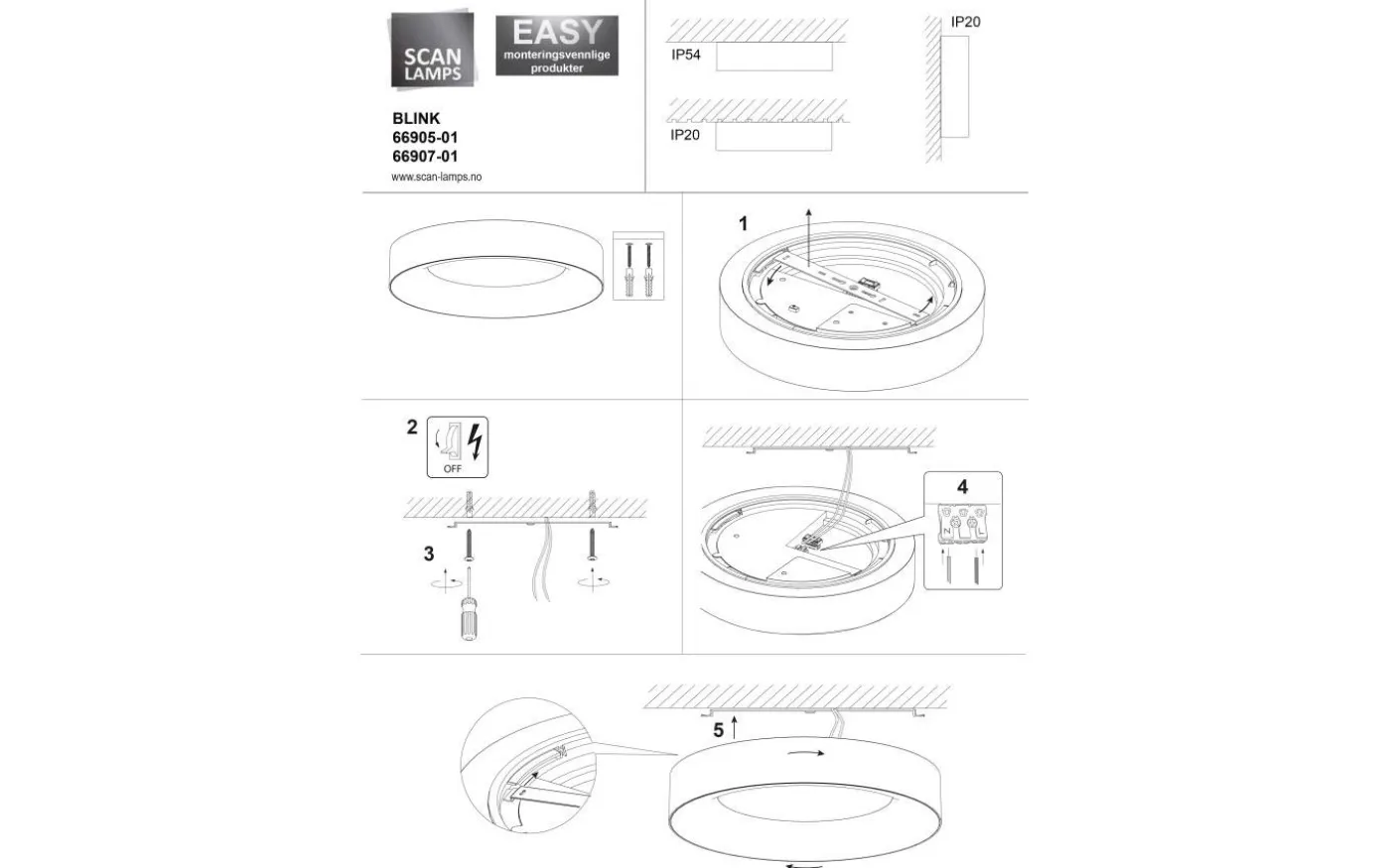 Blink Plafond 30cm LED 18W 2700K Vit IP54