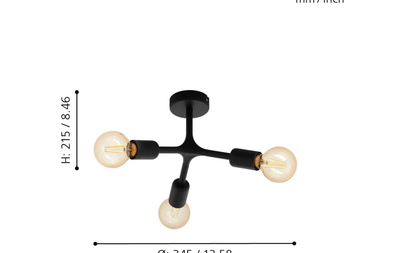 Bocadella Plafond 34,5cm Svart