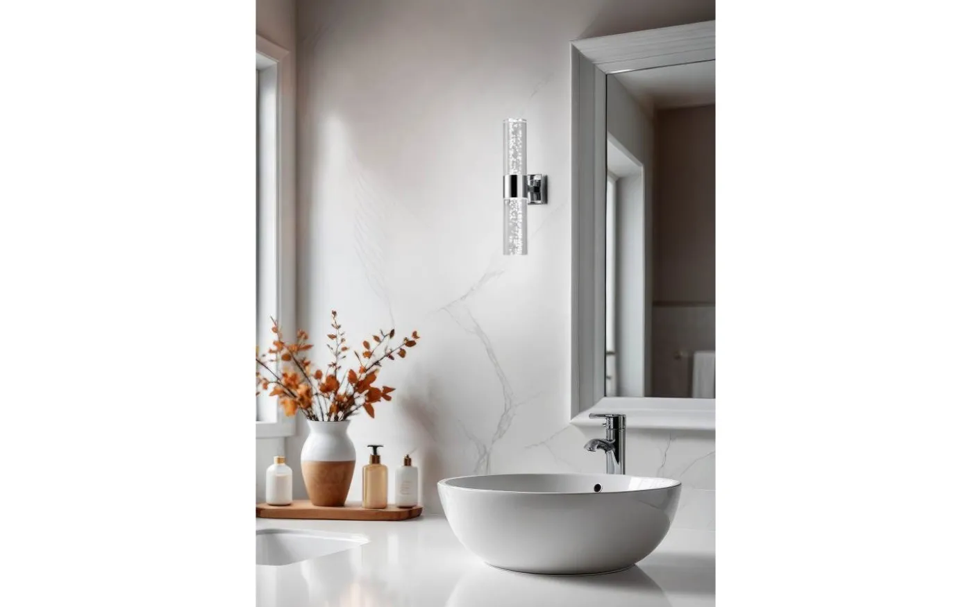 Bolsa H2O Vägglampa LED 2-delad krom/bubbelglas IP44