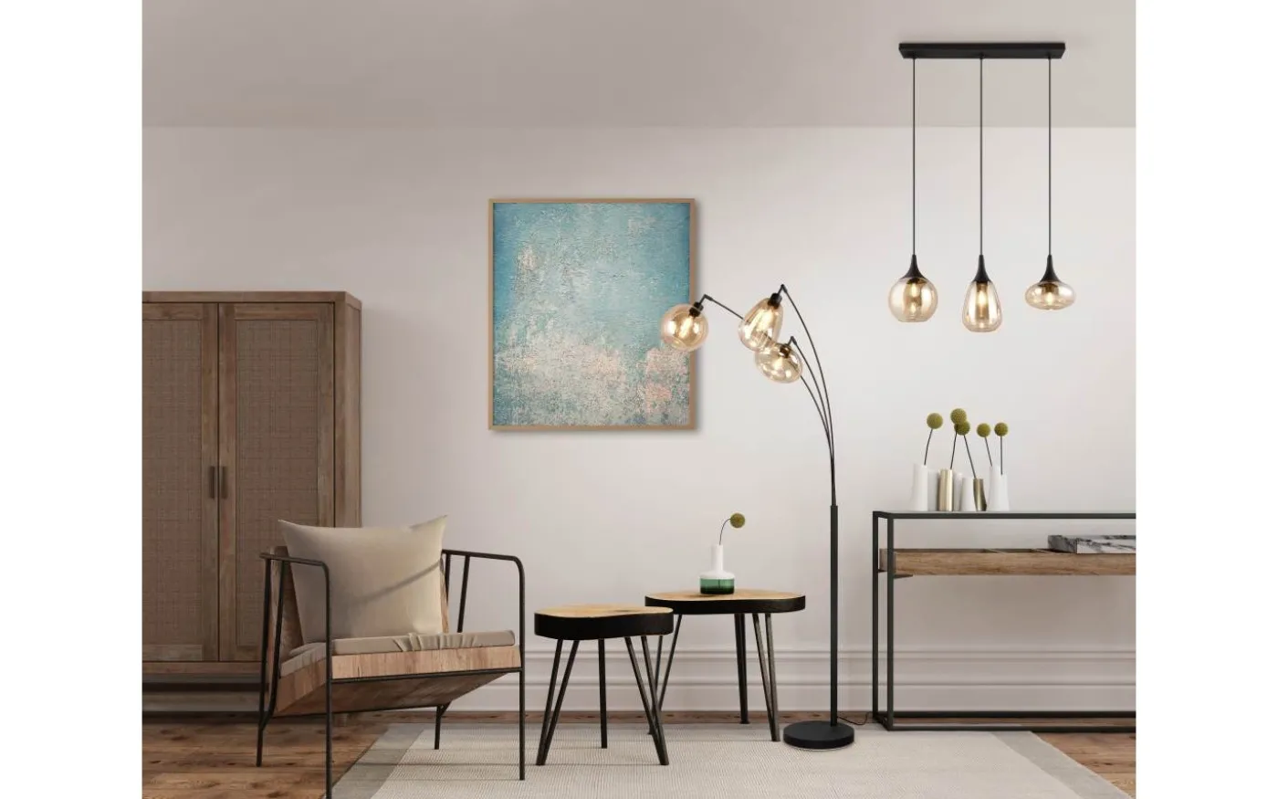 Lumina Golvlampa 3-delad E14 matt svart/bärnsten