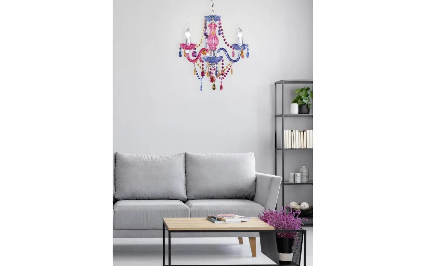 Luster Kristallkrona 46cm 3-delad E14 flerfärgad
