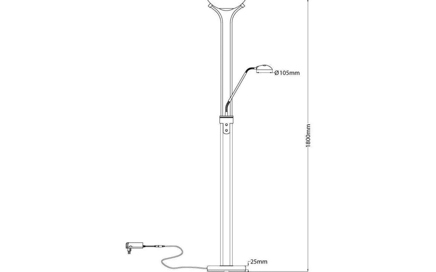 Nice Golvlampa 1,8m LED 3000K 20W+5W Svartkrom