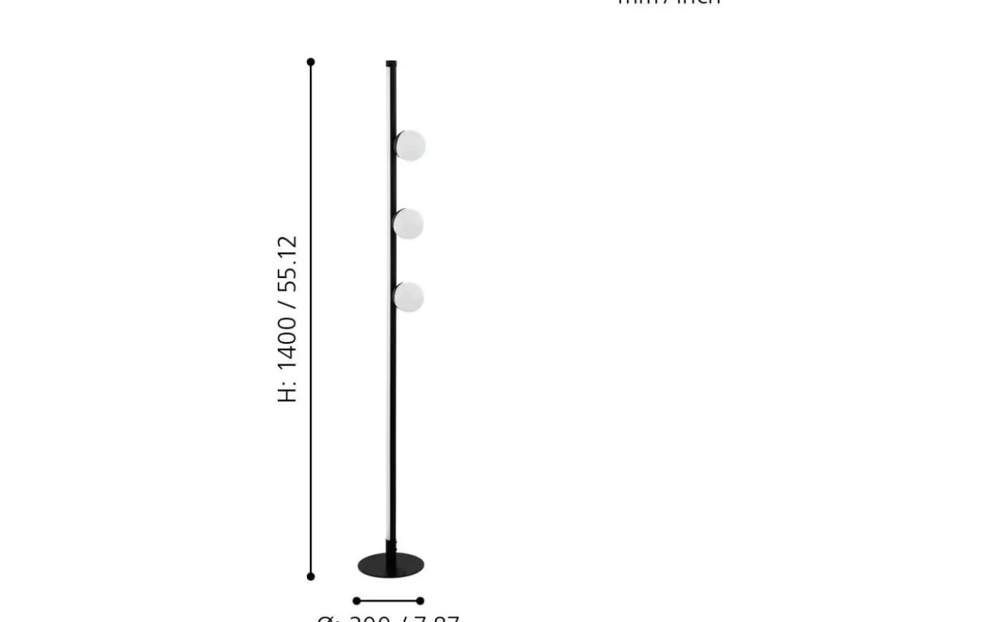 Phianeros Golvlampa 140cm LED 3000K 12W Svart