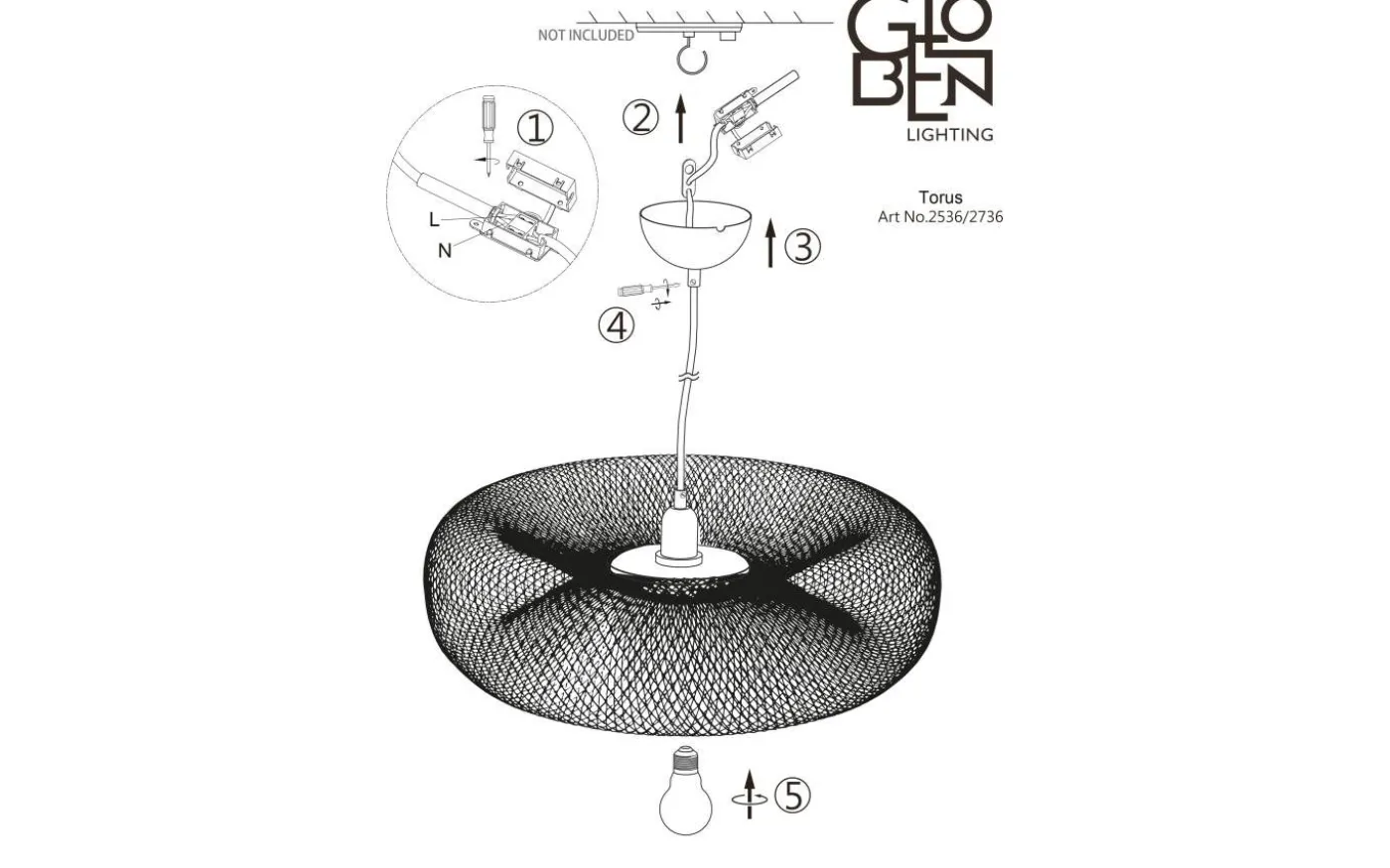 Torus Taklampa 50cm Svart