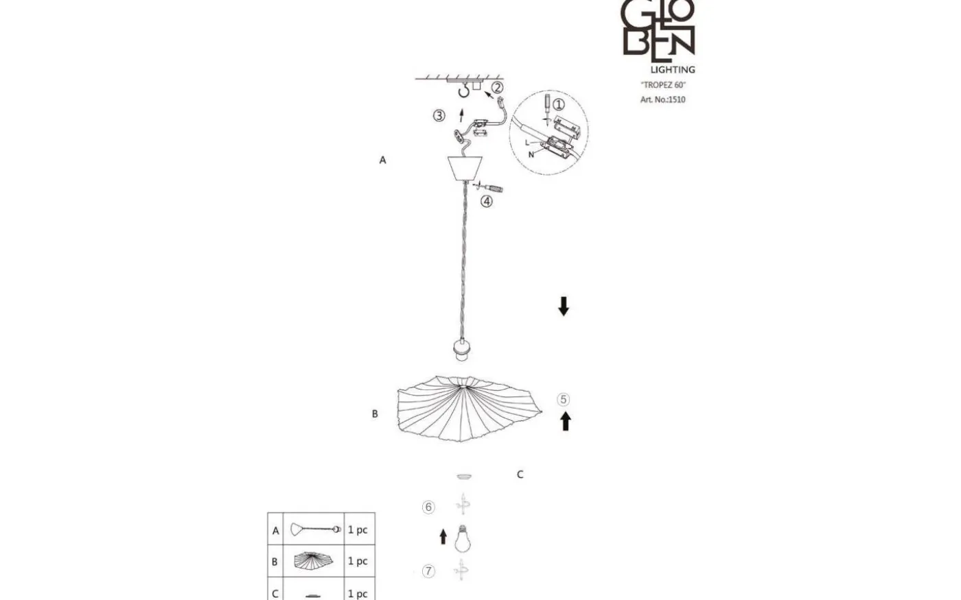 Tropez Taklampa 60cm E27 Natur